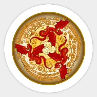 Three red dancing dragons. Sticker